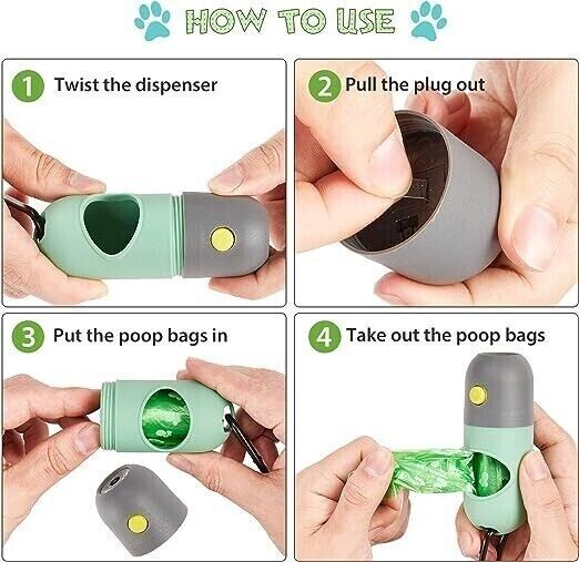 Pet Poop Bag Dispenser With LED Flashlight Waste Disposable Clean Poo Holder