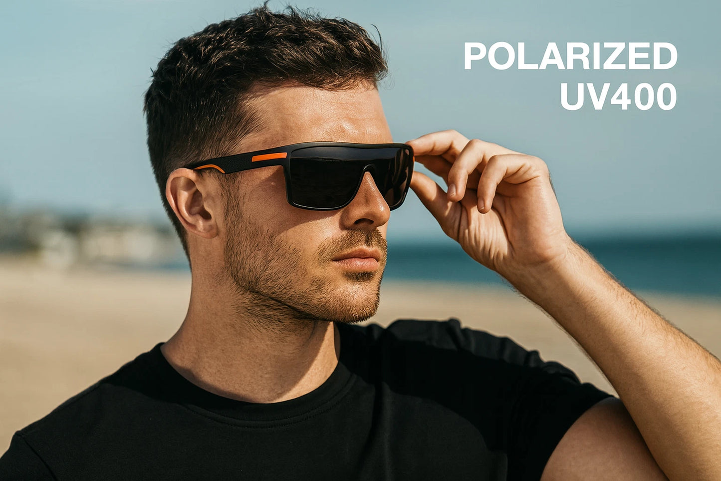 Men Square Flat Top Oversized Outdoor Sport Cycling UV400 Polarized Sunglasses # P0110