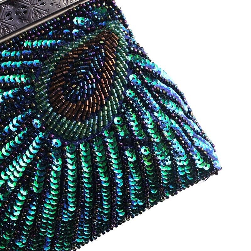 Women Bridal Metal Frame Sequined Bead Party Wedding Handbag Prom Evening Clutch