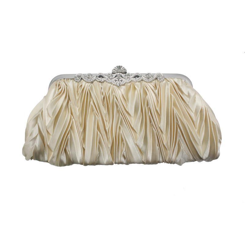 Women Satin Wedding Party Bag Bridal Cocktail Prom Pleated Dinner Evening Clutch