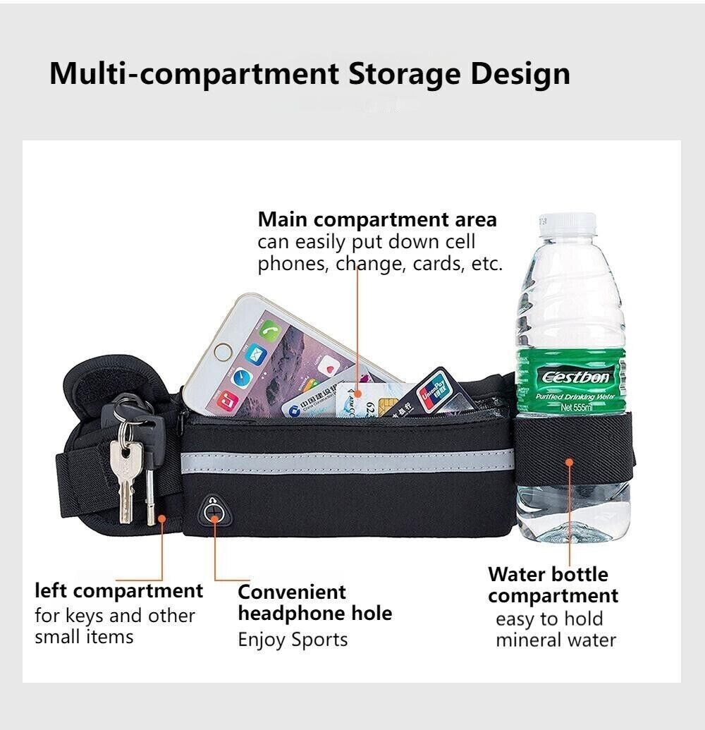 Waterproof Sports Wallet Running Pack Travel Waist Bags Money Zip Belt Pouch
