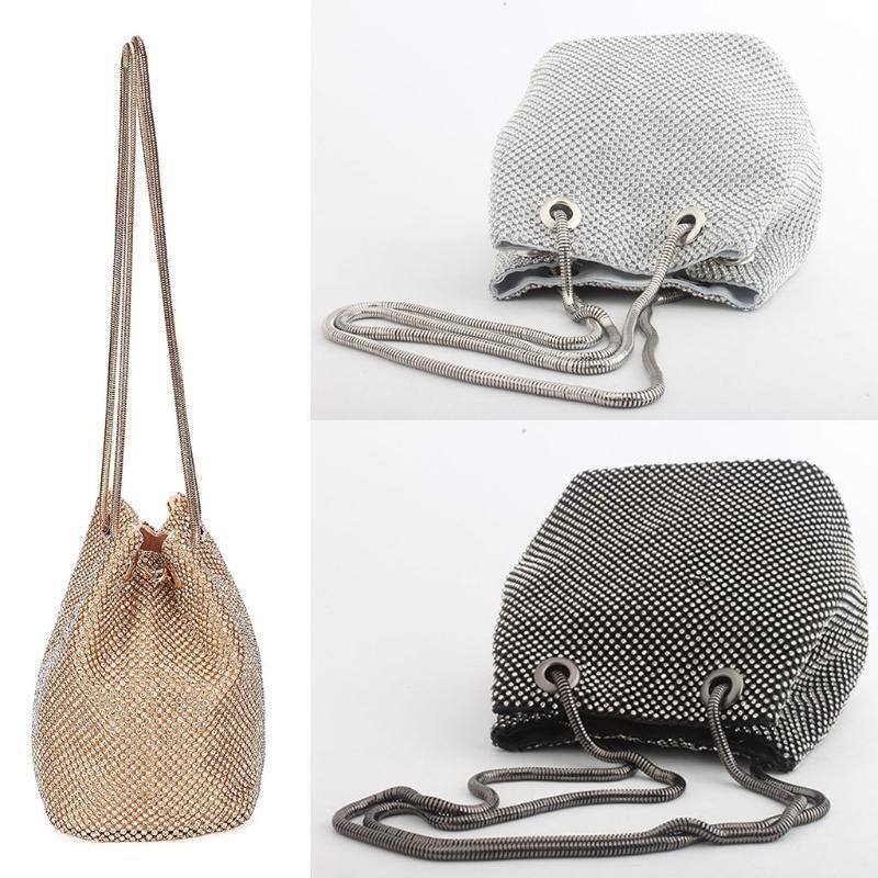 Women Sparkly Shining Rhinestone Party Prom Bridal Bucket Bag Evening Clutch