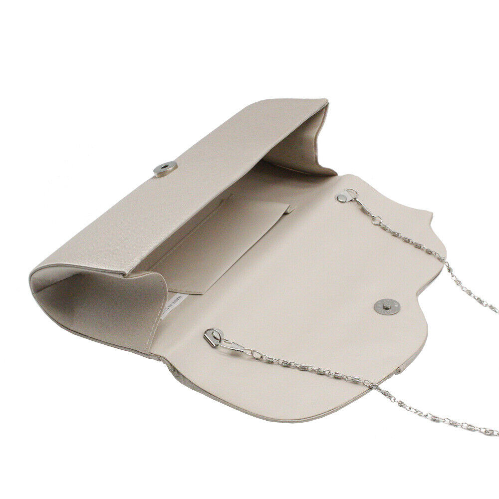 Shining Satin Ladies Chain Dinner Handbag Wedding Bridal Party Evening Clutch