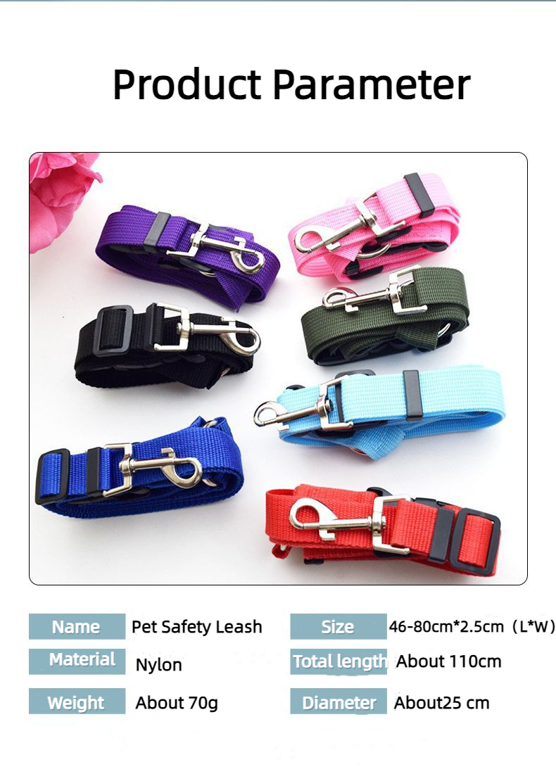 Nylon Adjustable Pet Dog Safety Seat Belt Harness Lead Vehicle Clip Travel Leash