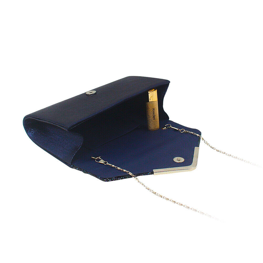 NEW Shining Satin Ladies Evening Clutch Bag Wedding Bridal Chain Handbag Wallet