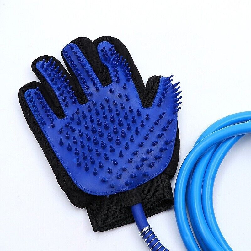 Pet Bathing Massaging Glove 5 Fingers With Tube Spray Cleaning Brush Tool Shower