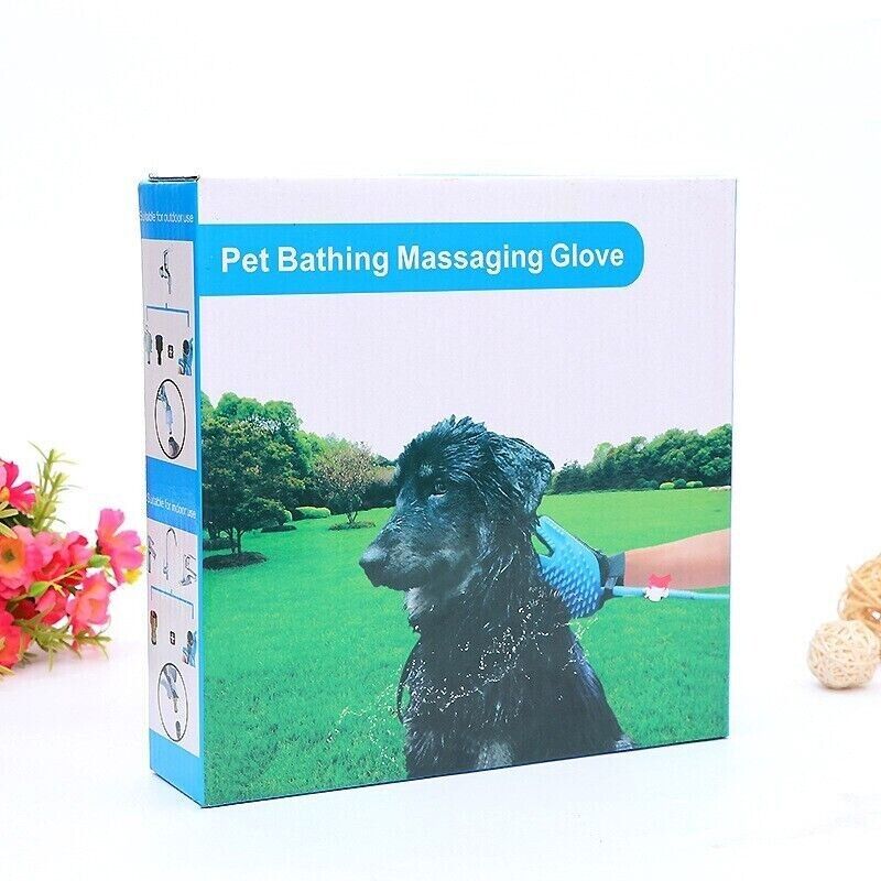 Pet Bathing Massaging Glove 5 Fingers With Tube Spray Cleaning Brush Tool Shower