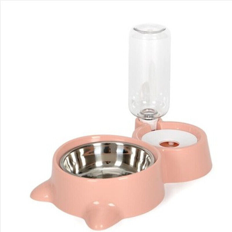 Pet Plastic Stainless 2 in 1 Bowls Auto Refill Water Dog Cat Eating Drinking