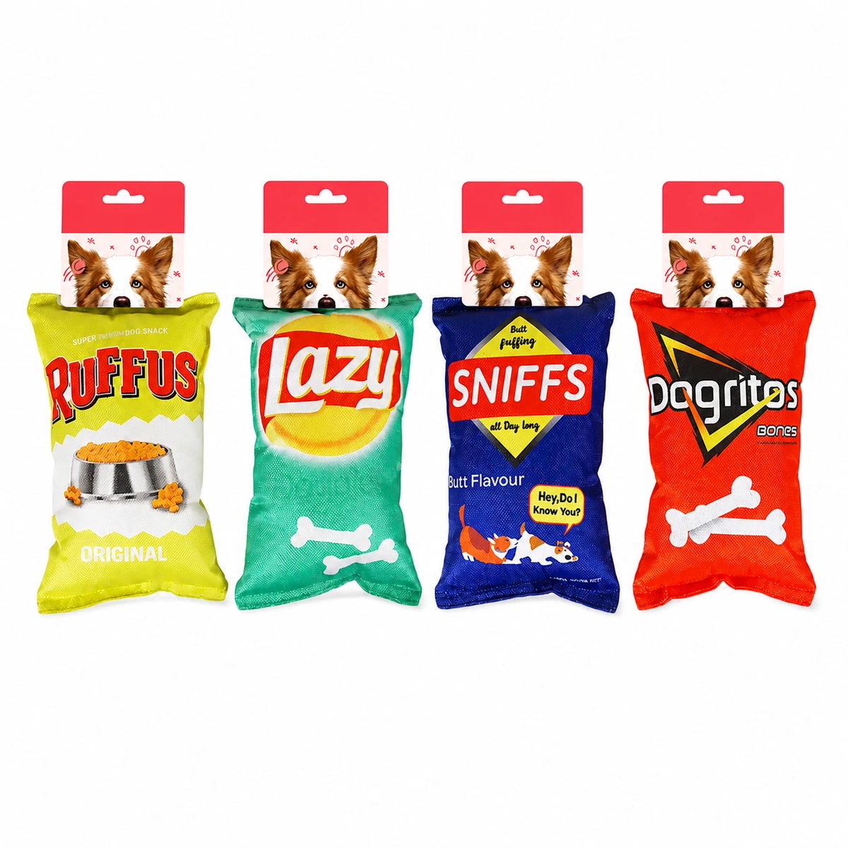 4PCS Crinkle Squeaky Dog Toys Plush Chip Bag Interactive Pet Puppy Chew Toy Soft
