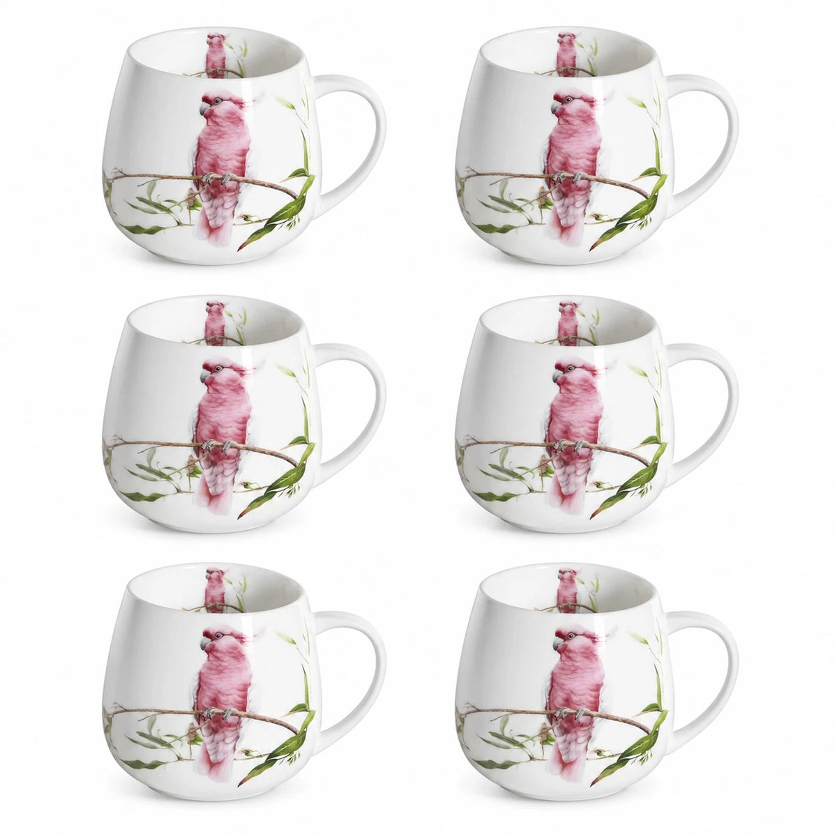 1-6x Australia Bird 400cc Fine Porcelain Coffee Mug Cockatoo Pink Yellow Tea Cup Gift