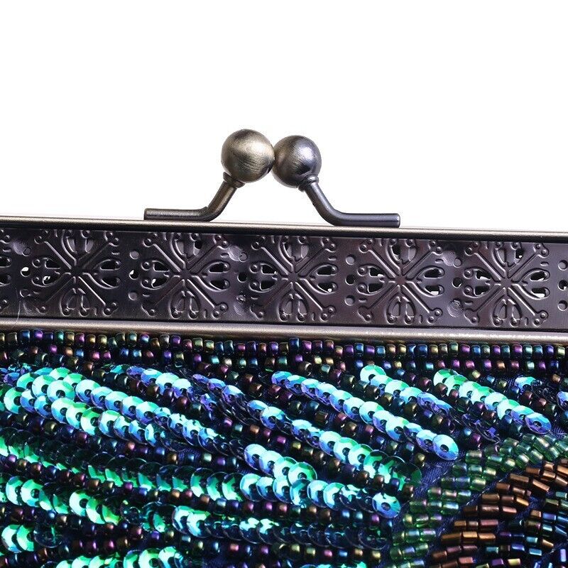 Women Bridal Metal Frame Sequined Bead Party Wedding Handbag Prom Evening Clutch