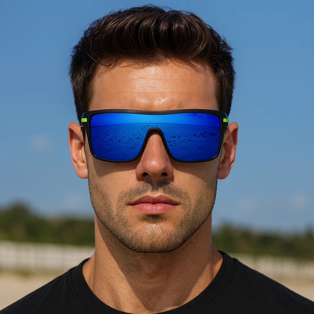 Men Square Flat Top Oversized Outdoor Sport Cycling UV400 Polarized Sunglasses # P0110