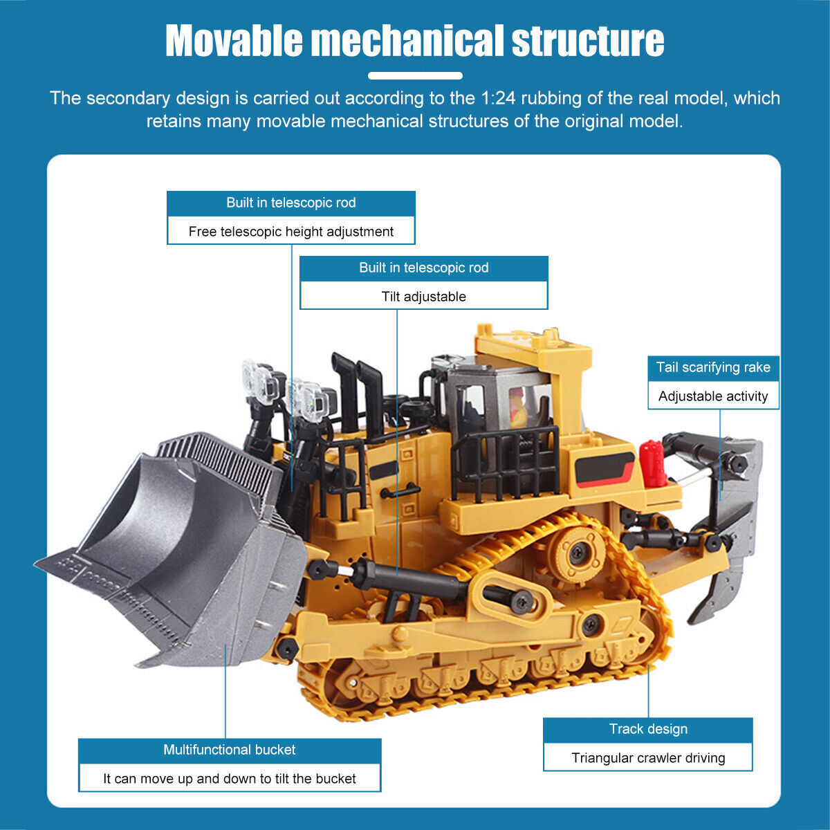 1:24 RC Excavator Remote Control Electric Crawler Alloy Engineering Bulldozer