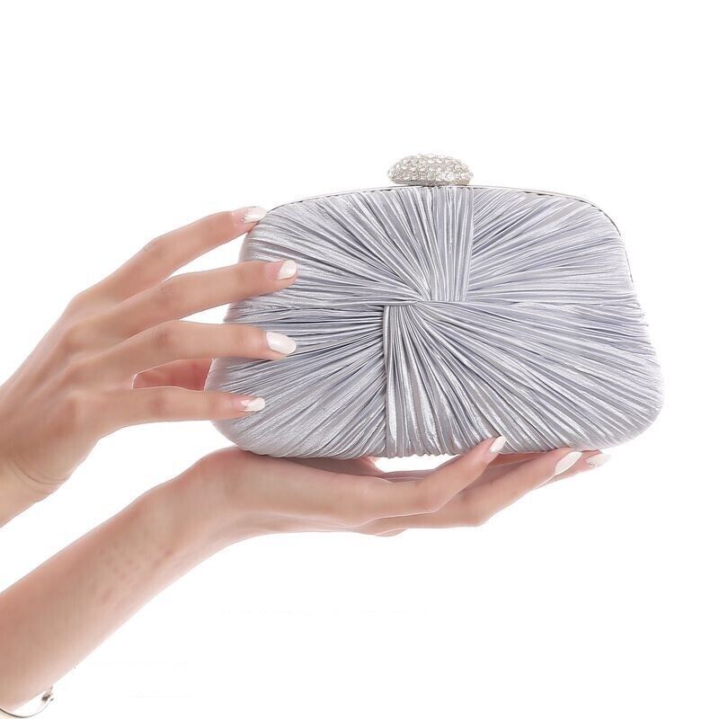 Women Satin Wedding Bridal Party Bag Prom Cocktail Pleated Weave Evening Clutch
