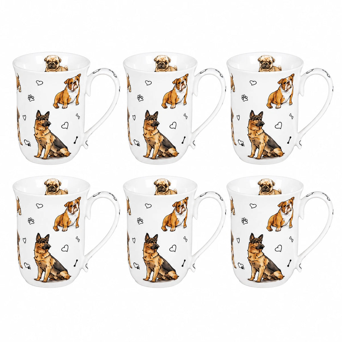 1-6x 405cc Cute Dog Fine Porcelain Mug Coffee Tea Cup Home Decor Gift Box