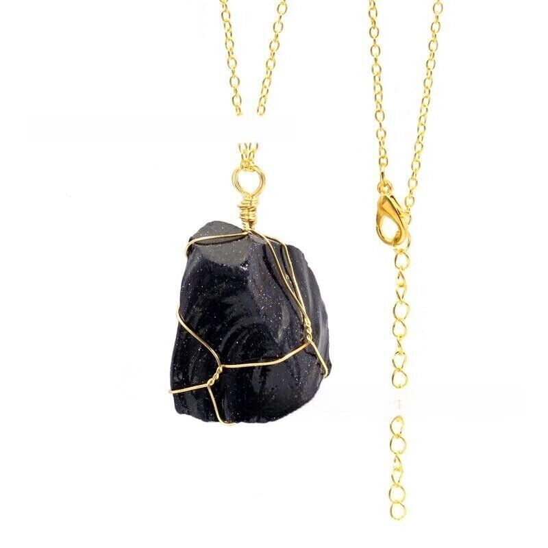 Fashion Irregular Crystal Pendant Hand-wound Wire Gold Silver Chain Necklace