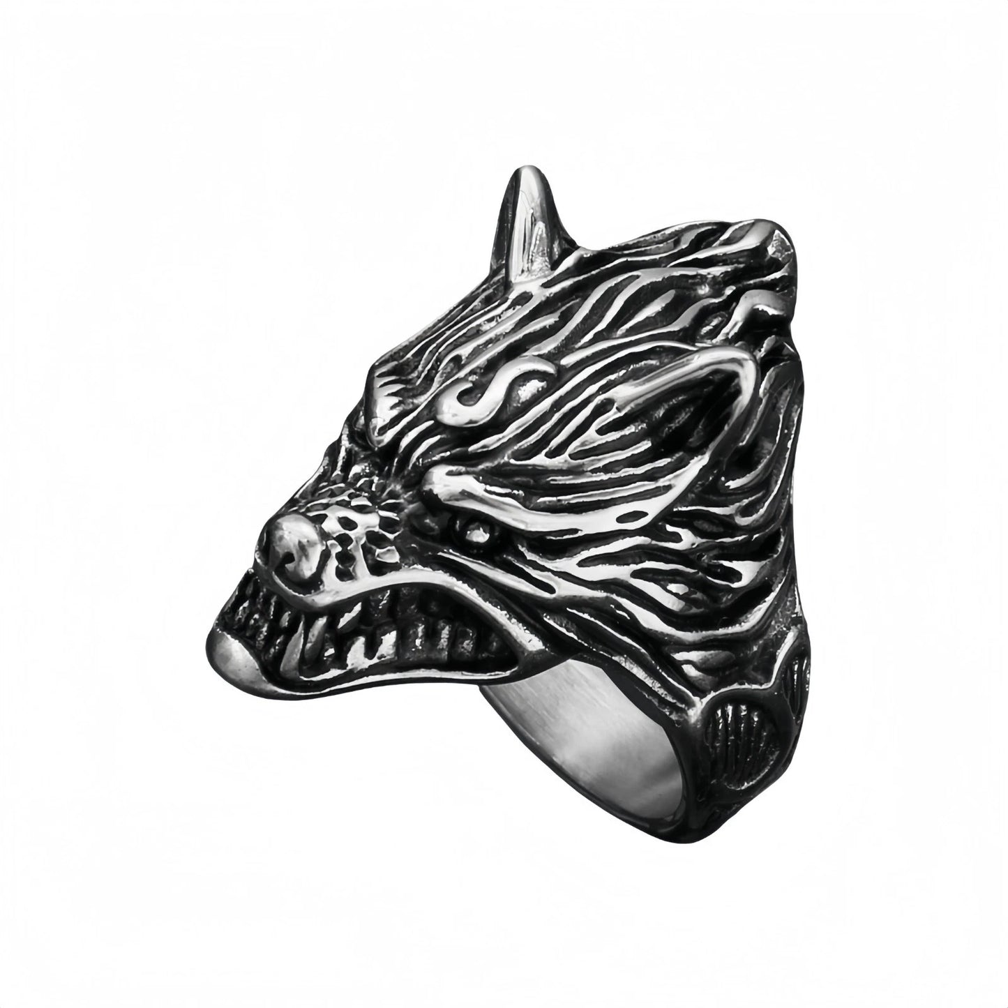 Men Fierce Wolf Head Ring Gothic Animal Totem Punk Norse Viking Band Biker Gift # R253