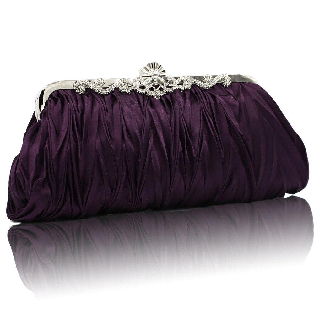 Women Satin Wedding Party Bag Bridal Cocktail Prom Pleated Dinner Evening Clutch