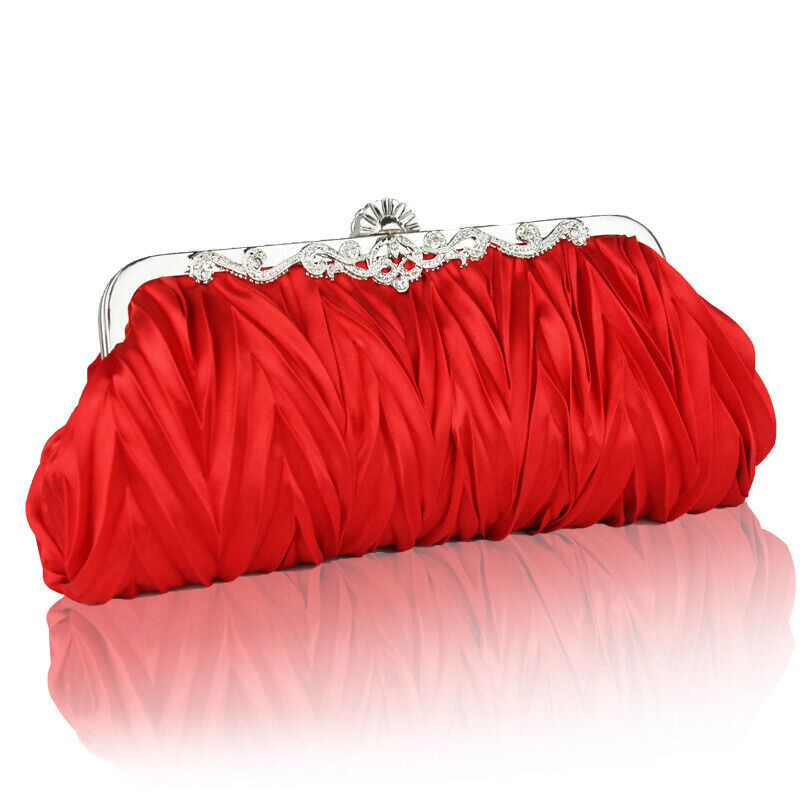 Women Satin Wedding Party Bag Bridal Cocktail Prom Pleated Dinner Evening Clutch