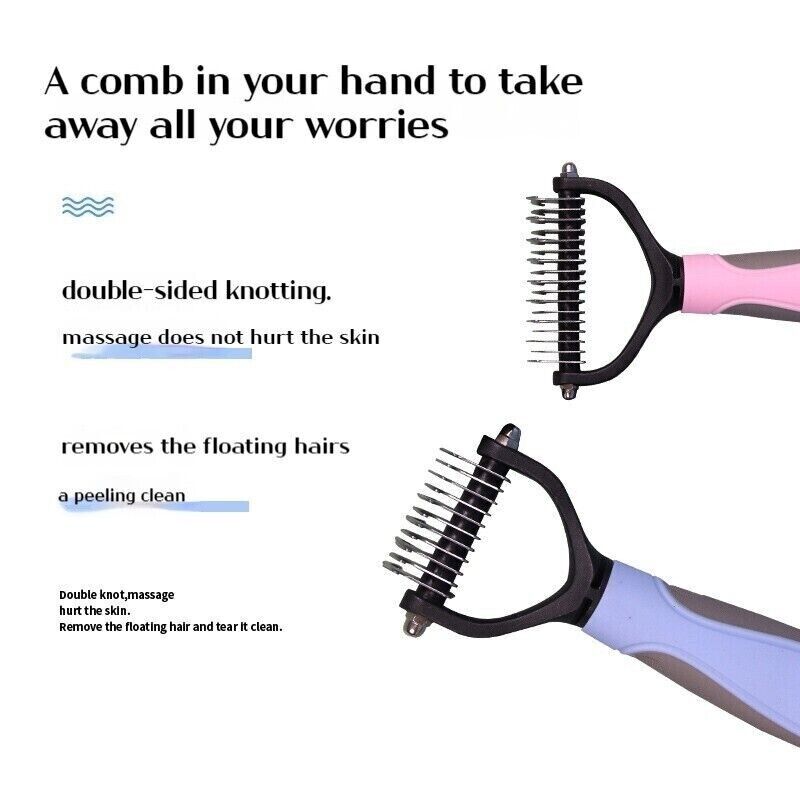 Pet Double-Sid Grooming Comb Brush Undercoat Rake Dematting Trimmer Dog Cat Tool