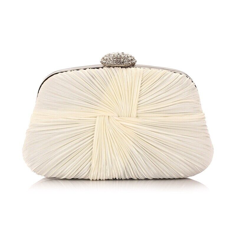 Women Satin Wedding Bridal Party Bag Prom Cocktail Pleated Weave Evening Clutch