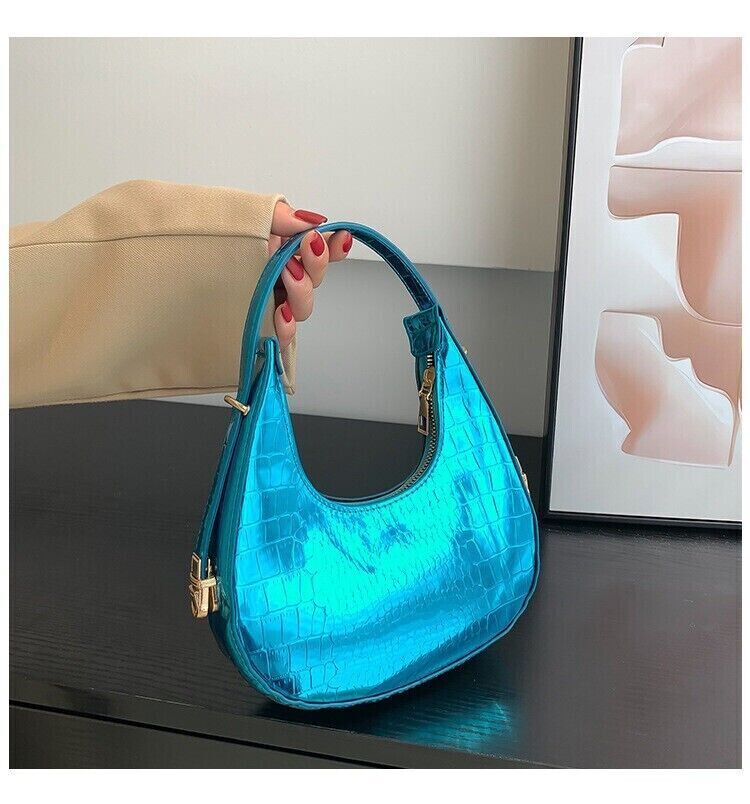 Women Fashion Trendy Bright Surface Crocodile Stripe Armpit Shoulder Bag