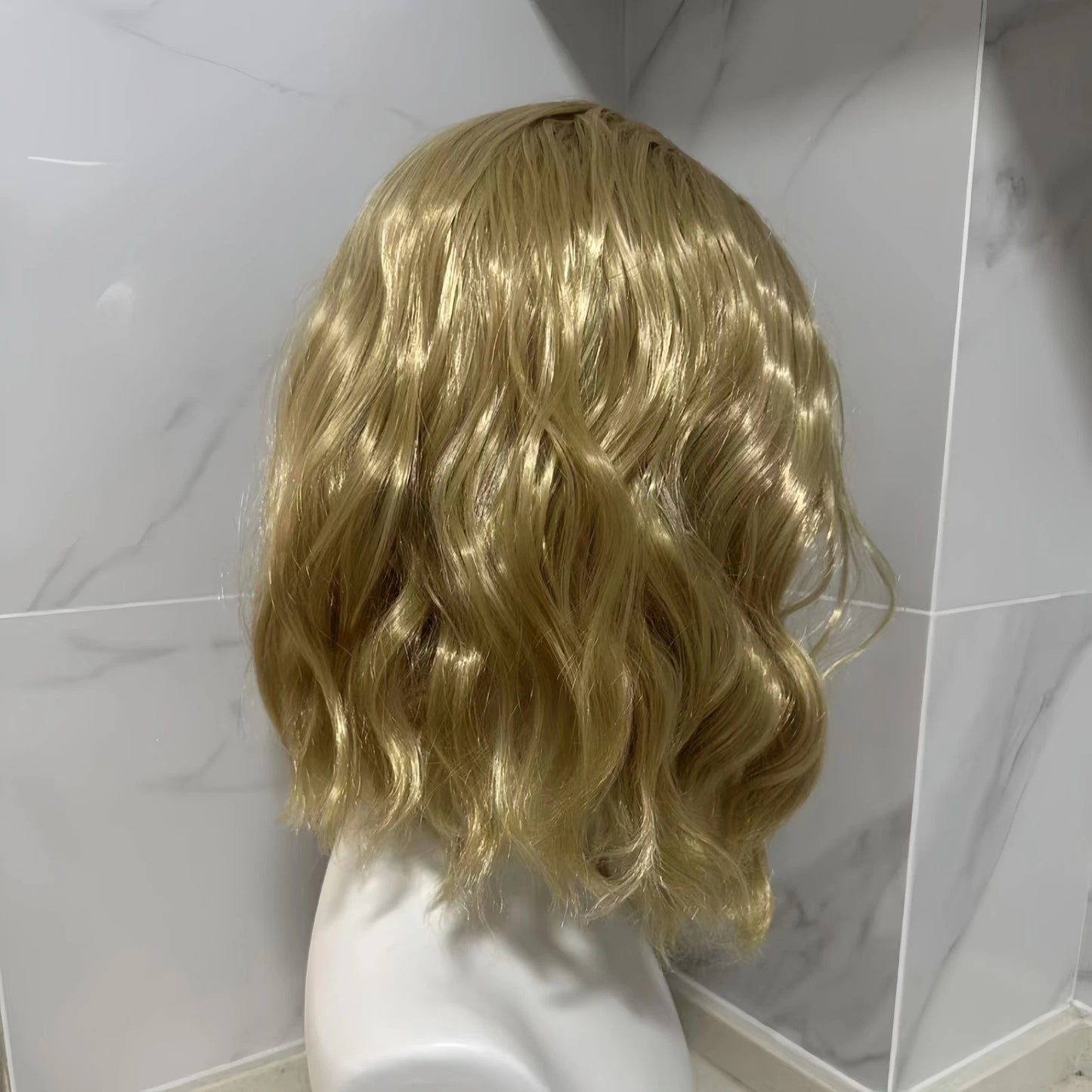 Women Shoulder Length Synthetic Hair with Middle Part Short Blonde Wavy Bob Wig # 1291