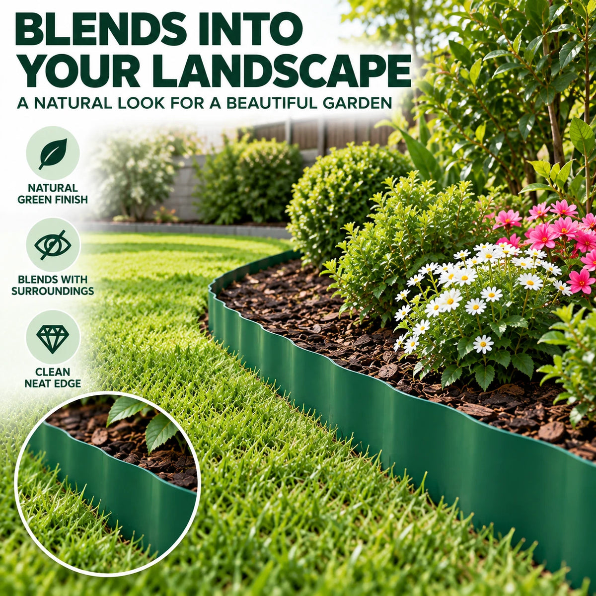 2 Pack 3M x 10CM Garden Edging Lawn Landscape Border Flexible Garden Bed Edge Green