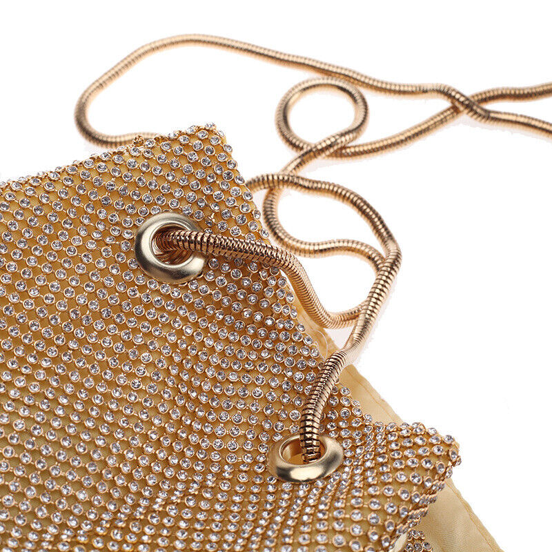 Women Sparkly Shining Rhinestone Party Prom Bridal Bucket Bag Evening Clutch
