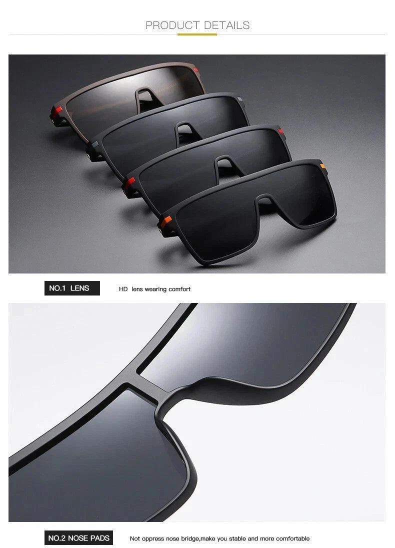 Men Square Flat Top Oversized Outdoor Sport Cycling UV400 Polarized Sunglasses # P0110