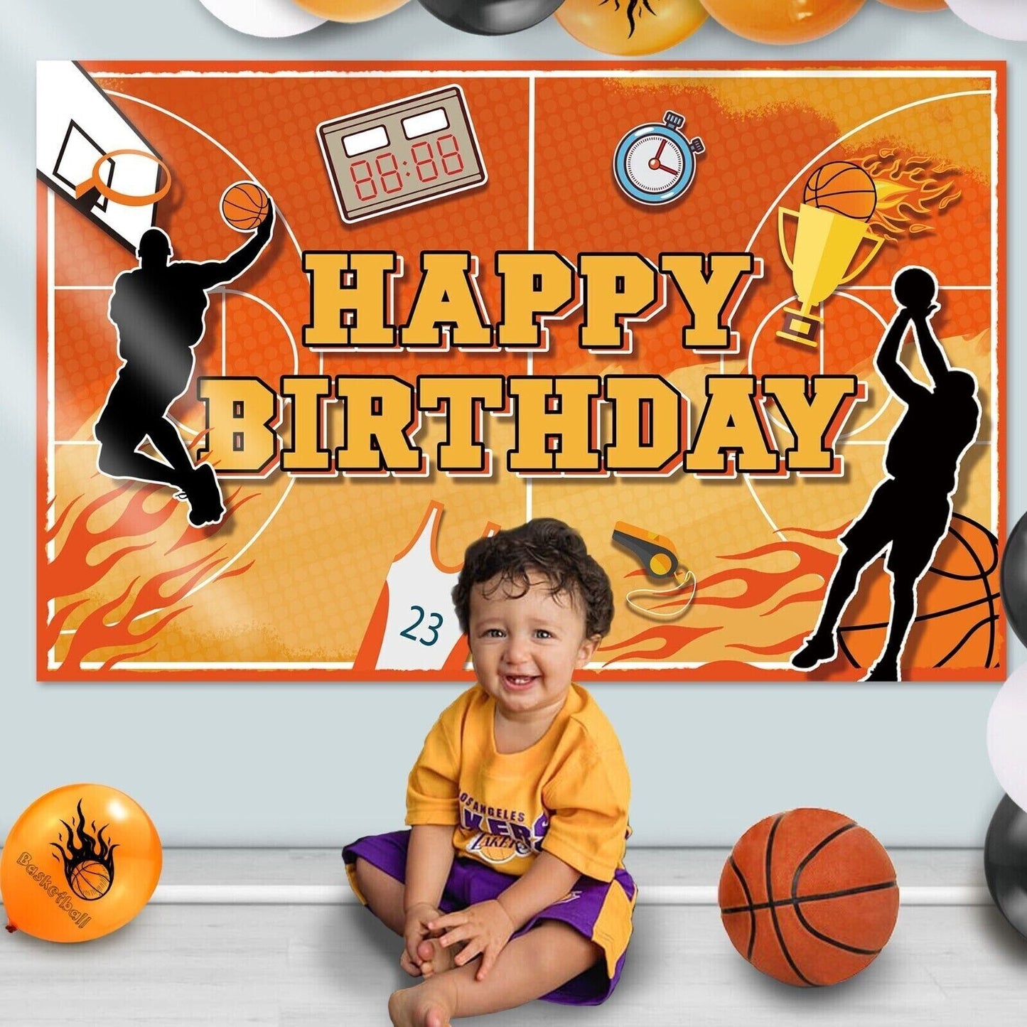 Basketball Theme NBA Jersey Birthday Pull Flag Cake Insert Card Party Decoration