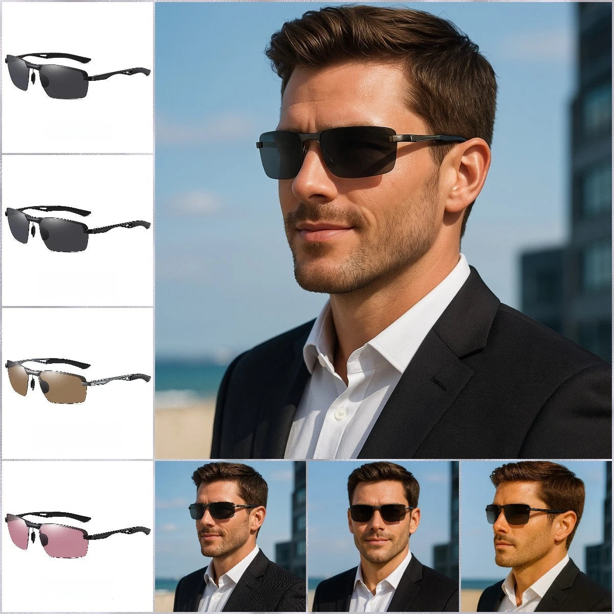 Men Sport Driving Fishing Cycling Polarized Anti Glare UV400 Rimless Sunglasses #3391