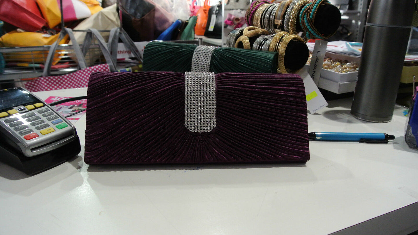 BRAND NEW Shining Satin Ladies Evening Clutch Bag Wedding Bridal Chain Handbag
