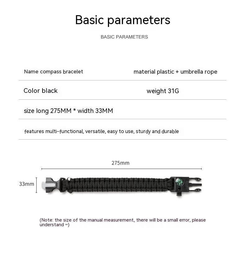 5 in 1 Multifunction Survival Bracelet Umbrella Rope Braided Whistle Flintstone