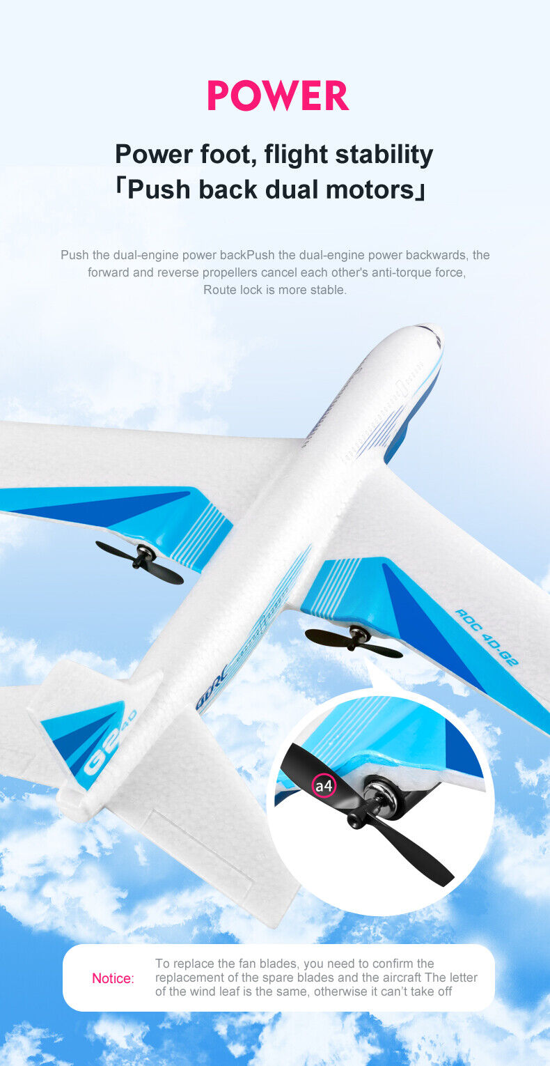 G2 Waterproof 2CH 2.4GHz Aircraft Model Toy RC Plane Remote Control Airplane