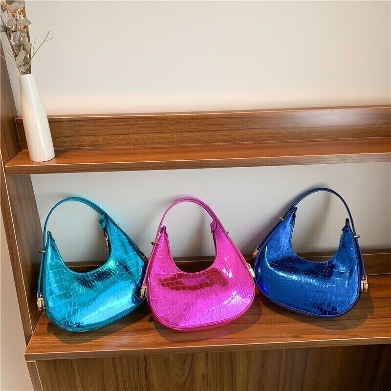 Women Fashion Trendy Bright Surface Crocodile Stripe Armpit Shoulder Bag