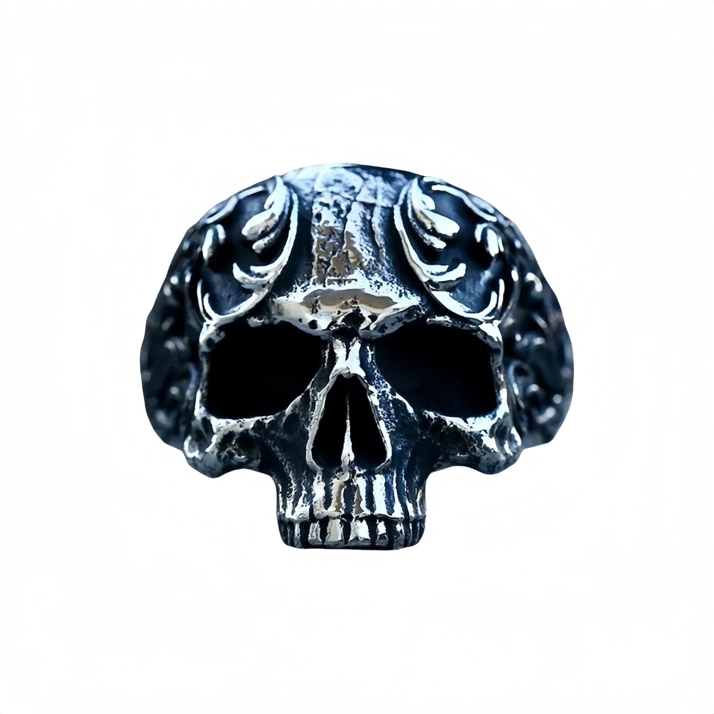 Men Gothic Skull Ring Detailed Carved Skeleton Design Vintage Silver Plated Band # R288