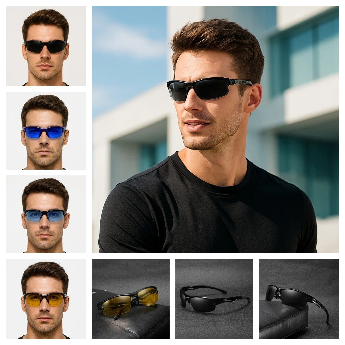 Men's Polarized Wrap Around Sports Sunglasses Running Driving Outdoor Activities # 6916