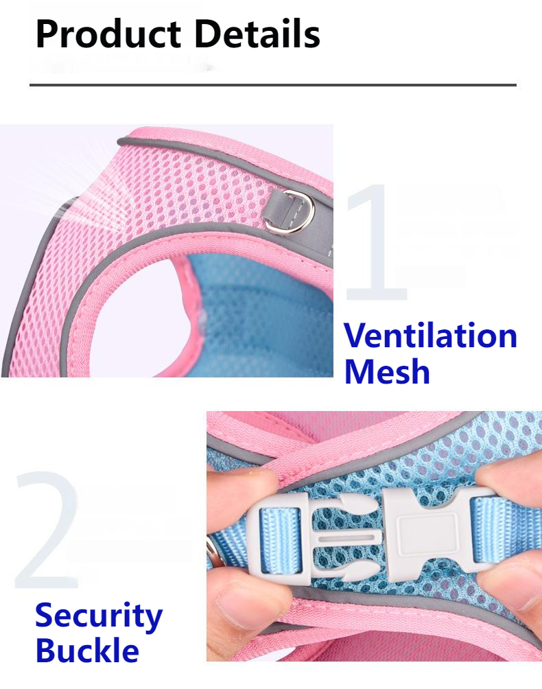 Pet Harness Vest Adjustable Puppy Breathable Mesh Leash Dog Reflective Vest