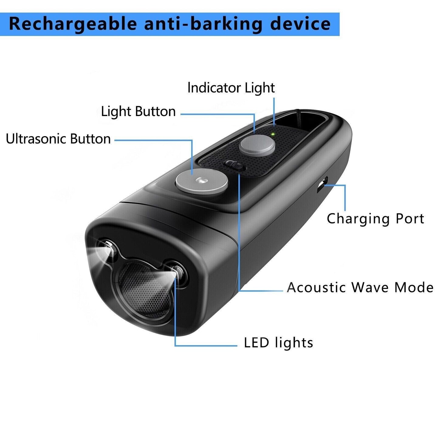 Pet Trainer Powerful Ultrasonic Dog Repeller Rechargeable Anti-barking Device