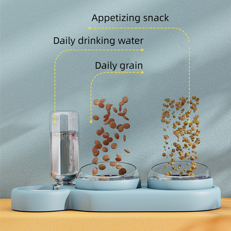 Pet Cat Three Bowl Dog Bowl Stand Cat Dog Automatic Feeder Water Fountain