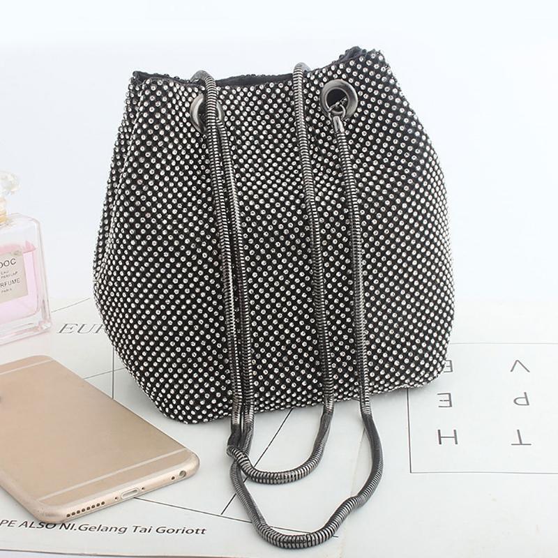 Women Sparkly Shining Rhinestone Party Prom Bridal Bucket Bag Evening Clutch