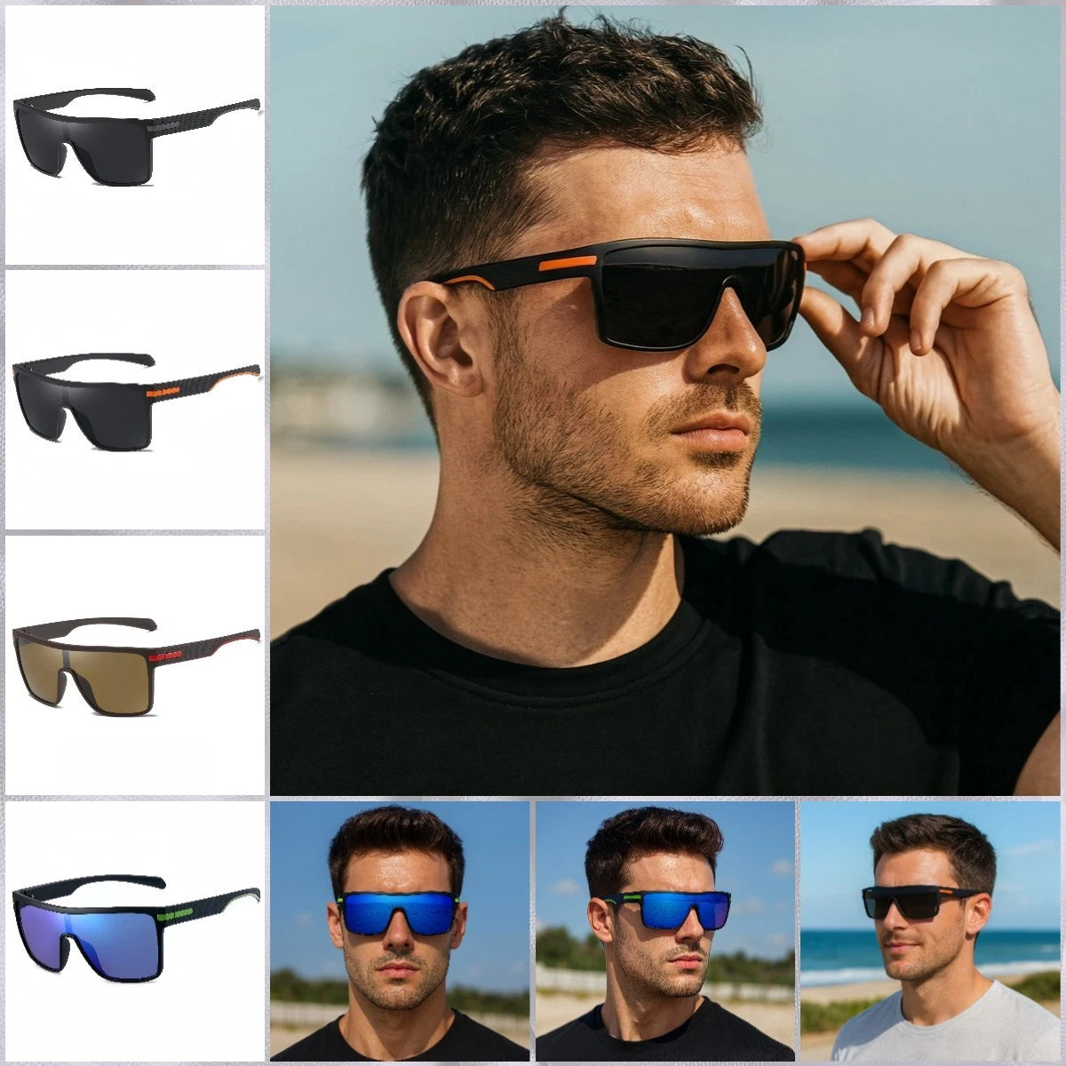 Men Square Flat Top Oversized Outdoor Sport Cycling UV400 Polarized Sunglasses # P0110