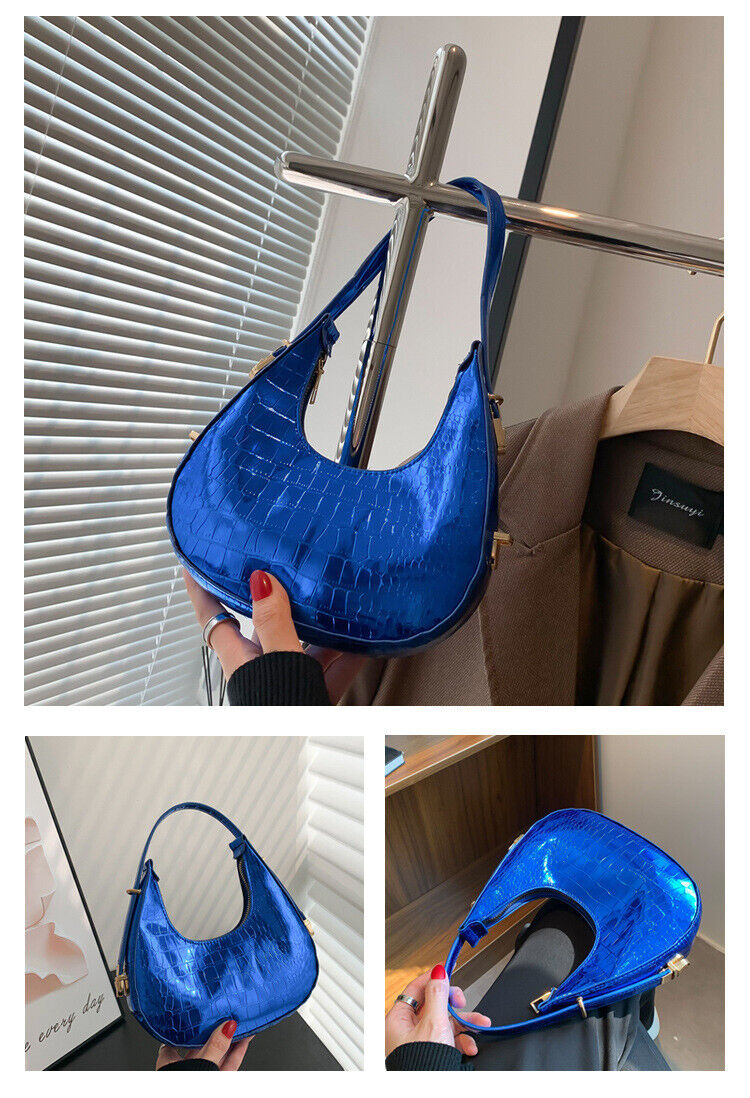 Women Fashion Trendy Bright Surface Crocodile Stripe Armpit Shoulder Bag
