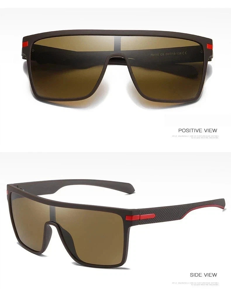 Men Square Flat Top Oversized Outdoor Sport Cycling UV400 Polarized Sunglasses # P0110