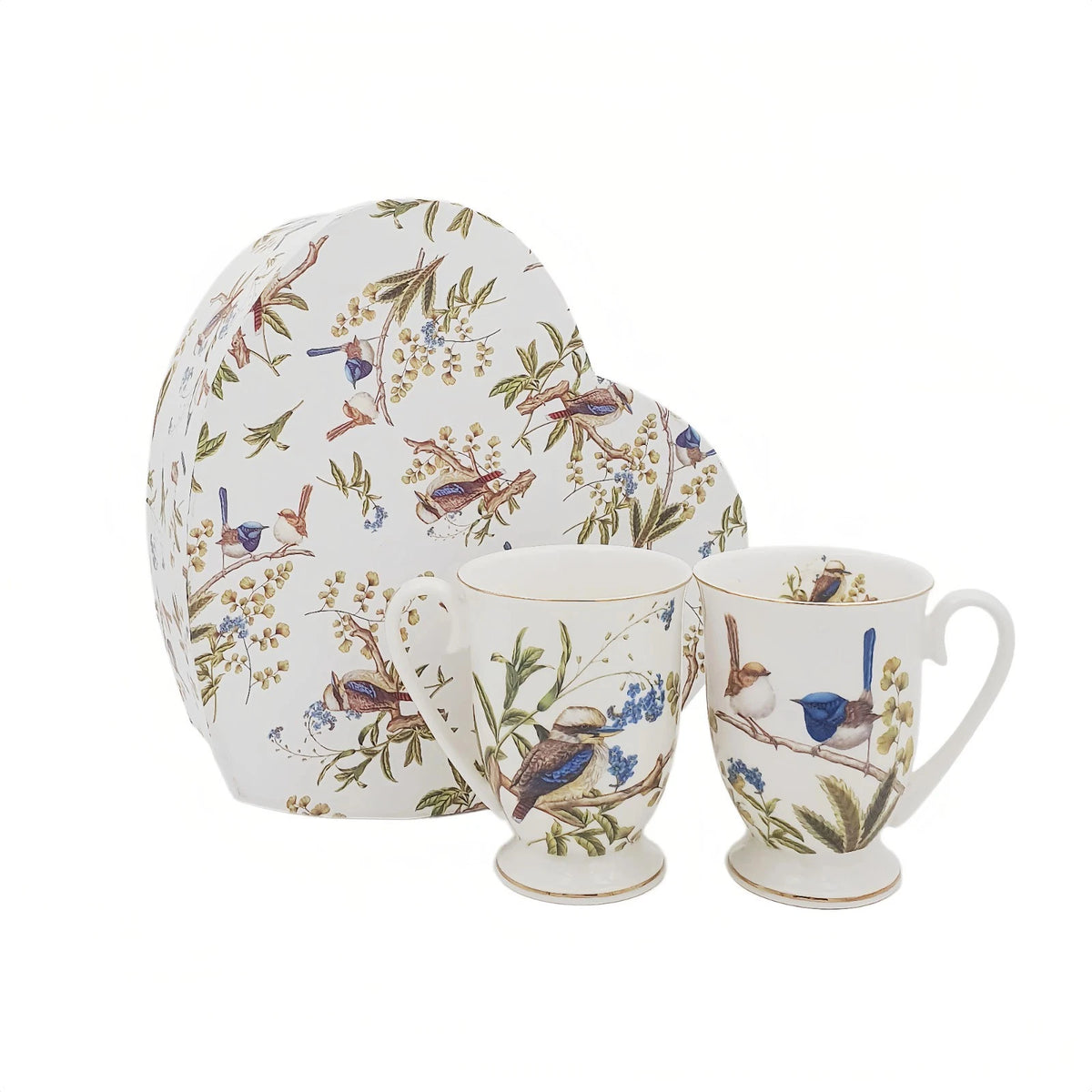 Set of 2 280cc Coffee Mug Fine Porcelain China Australian Bird Heart Gift Box