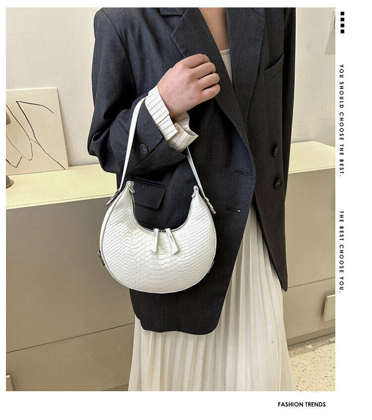 Women's Crocodile Stripe Double Zipper Fashion Personality Underarm Shoulder Bag