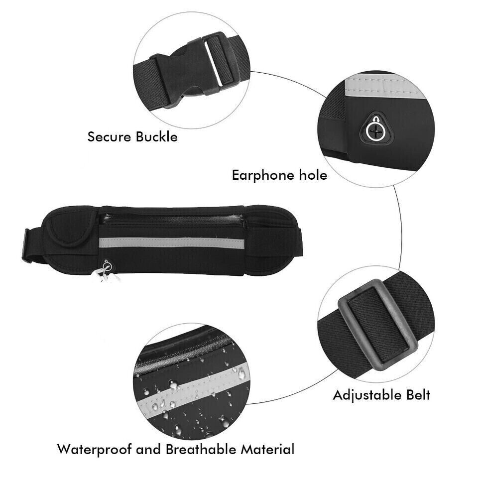 Waterproof Sports Wallet Running Pack Travel Waist Bags Money Zip Belt Pouch