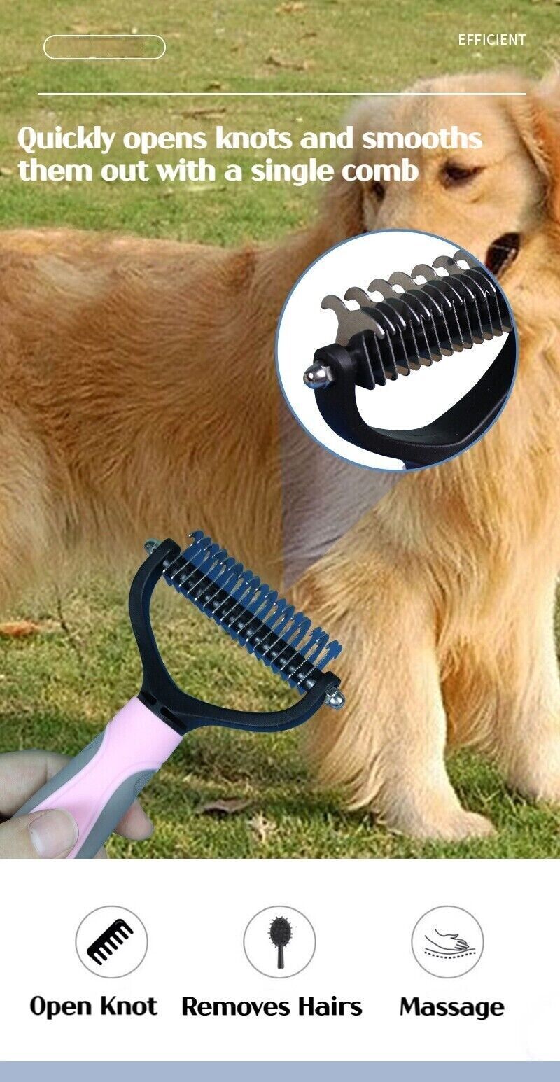 Pet Double-Sid Grooming Comb Brush Undercoat Rake Dematting Trimmer Dog Cat Tool