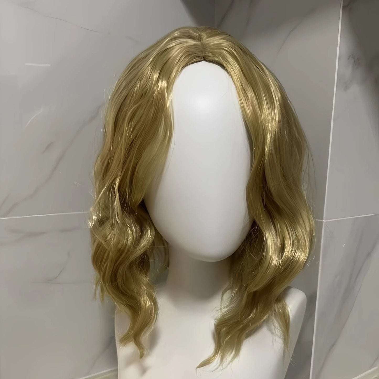 Women Shoulder Length Synthetic Hair with Middle Part Short Blonde Wavy Bob Wig # 1291